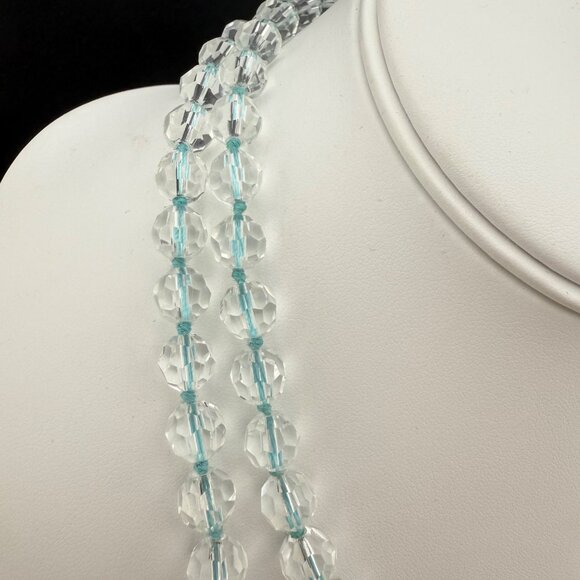 Yosca Glass Bead Long Single Strand Necklace Clear & Light Blue‎ Accents - Picture 2 of 8